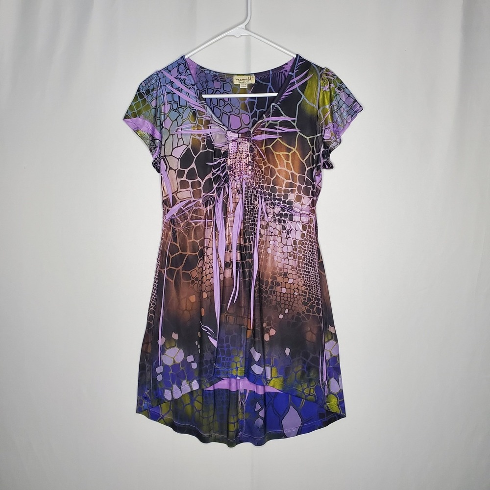 Y2K One World Empire Top Women Small Purple Sublimation Fairy Forest Grunge‎